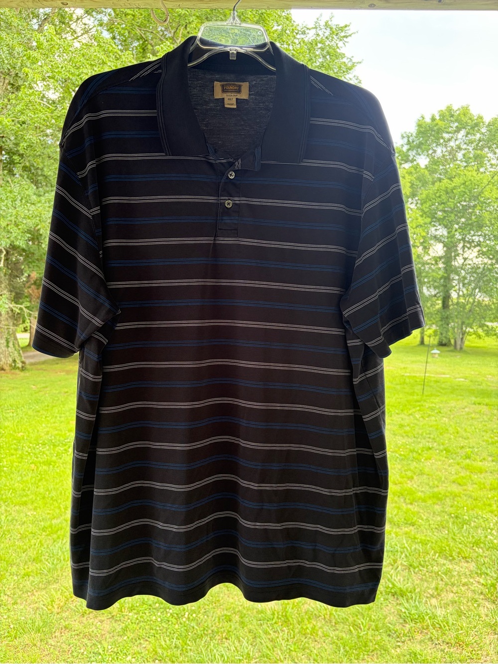 The Foundry Supply Co. Men's Black Polo with Blue & Gray Stripes 4XLT